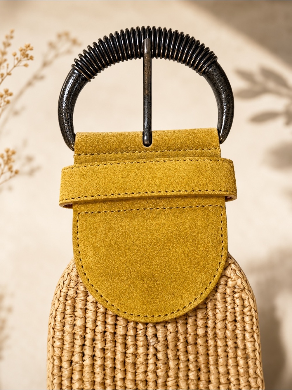 Sézane Carlie Wide Raffia & Suede Waist Belt in Sage - Size 90 T.90 - US Medium